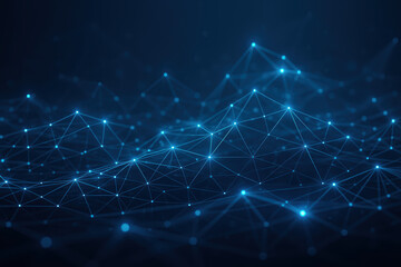 Fototapeta premium A complex network interconnected nodes emits a soft blue glow illustrating digital communication and data in a dynamic business environment