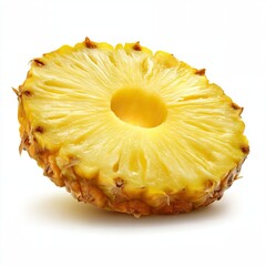 A half cut pineapple showcases its juicy interior, with a glimpse of its textured exterior