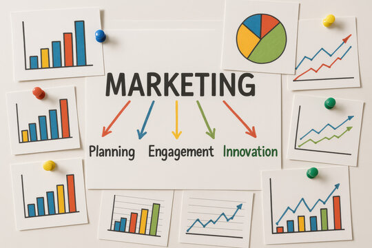 The central focus on strategic development highlights key stages driving engagement through innovation and effective execution in marketing