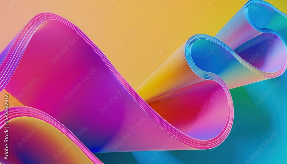 Aufkleber fluid rainbow ribbon wave with glossy gradient folds on vibrant multicolor background for abstract p
