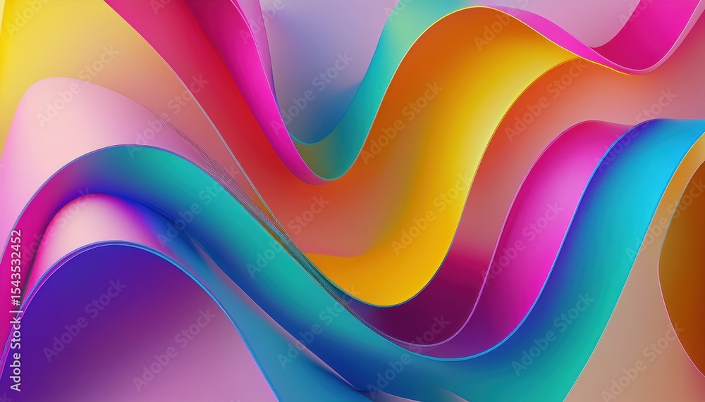 Aufkleber fluid rainbow ribbon wave with glossy gradient folds on vibrant multicolor background for abstract p