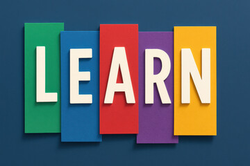 Concepts education and knowledge are symbolized by vibrantly colored paper strips each bearing a letter illustrating growth and insight in business