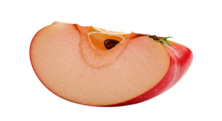 A close-up studio shot of a fresh, juicy slice of a red apple on black