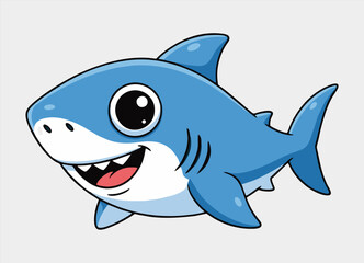 Obraz premium Cute little shark smiling happy cartoon illustration.