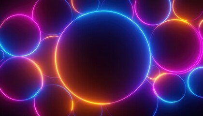  glowing concentric neon rings in vivid orange, purple, and blue on dark background for futuristic web design, tech branding, or digital art use