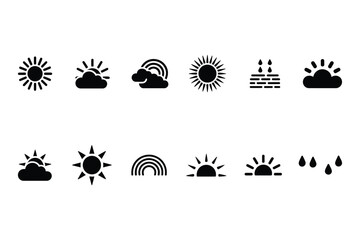 Weather Icons Sun, Clouds, and Rainbows in Various Conditions