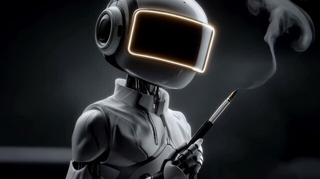 Futuristic robotic figure with glowing visor