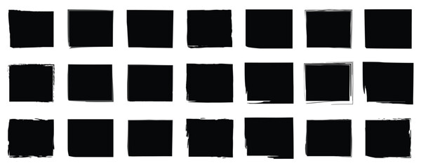 Collection of minimalist and rough square elements in both solid and outlined styles with sketchy brush texture for versatile creative applications.