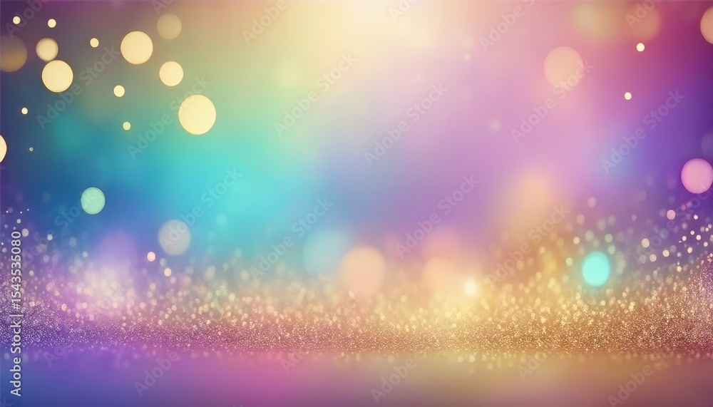 Poster ethereal bokeh background with soft pastel gradient and sparkling golden light particles for elegant