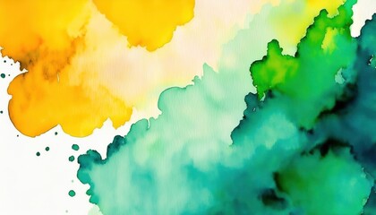vibrant green and yellow watercolor splash texture with organic ink flow and soft blending for abstract background design, print media, poster or branding graphic

