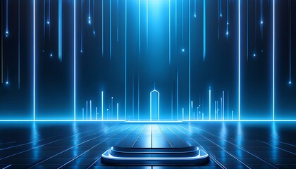 futuristic neon blue stage product display background