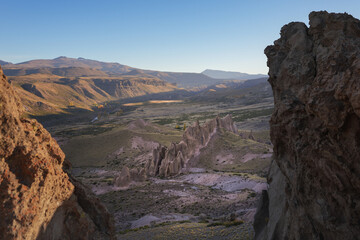 Unique geological landscape of Los Bolillos rock formations in Neuquen, Argentina