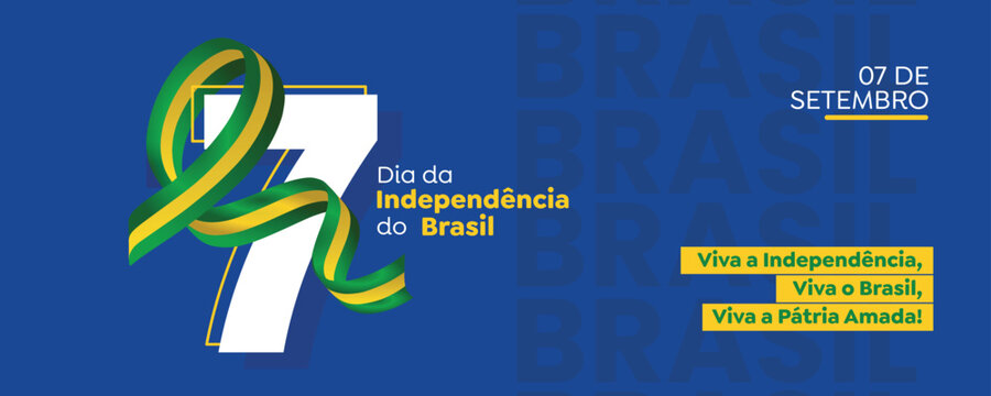 Banner da Independ&ecirc;ncia do Brasil &ndash; Fundo Azul com Fita Verde e Amarela