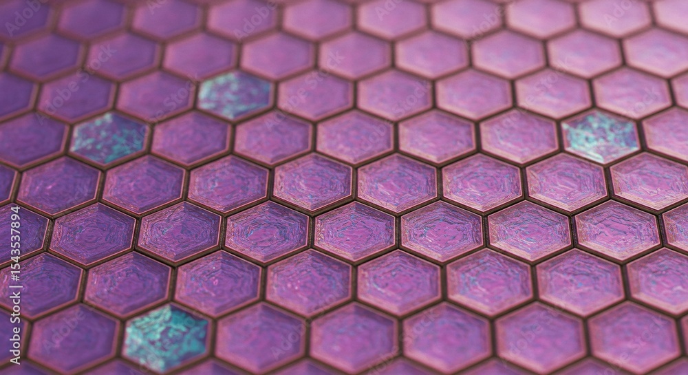 Poster abstract purple hexagon pattern with textured surface and random blue highlights