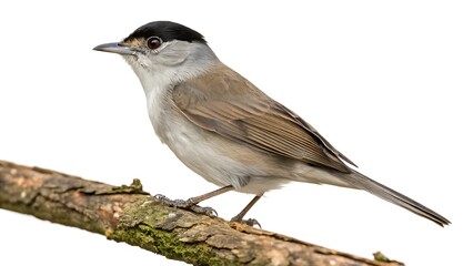 Fototapeta premium Eurasian blackcap sylvia atricapilla isolated on a white background. AI GENERATED