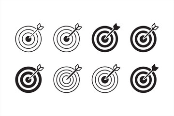 Precision target icons illustrating strategic goal hitting in minimal design styles