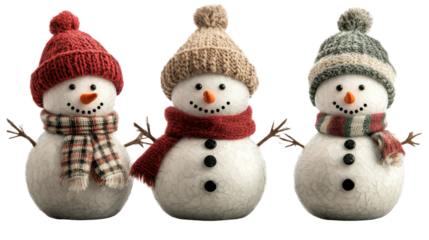 Two snowmen on a white background isolated for winter and holiday design