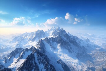 Fototapeta premium Snow-capped mountain range under a vast, clear sky.