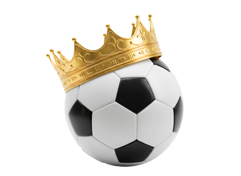 Gold crown on soccer ball isolated on transparent background