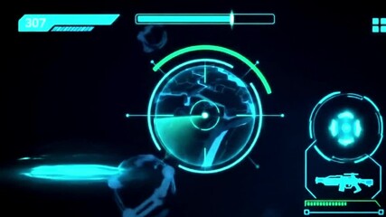 Futuristic UI animation with glowing health bar, radar, and floating HUD elements in neon green and blue. Seamless 4K loop with smooth animations, perfect for sci-fi game assets or interface design pr - Powered by Adobe