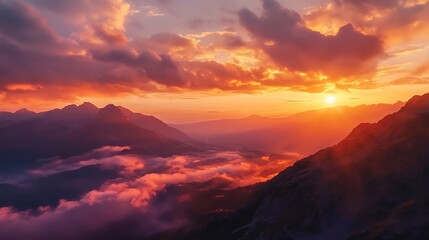 A magical autumn sunset over the Slovakian mountains