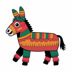 Colorful Donkey Pinata Illustration, Traditional Folk Art Pinata