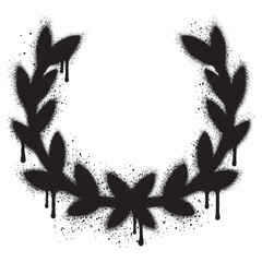 Vector black laurels in graffiti style. Circular foliate laurels branches. Laurel wreath silhouette. Trophy crest.