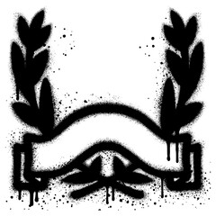 Vector black laurels in graffiti style. Circular foliate laurels branches. Laurel wreath silhouette. Trophy crest.