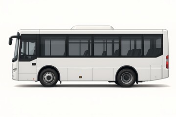 Minimalist flat illustration of a modern white city bus viewed from the side. Clear and isolated on a white background, ideal for educational, transportation, or urban planning content.