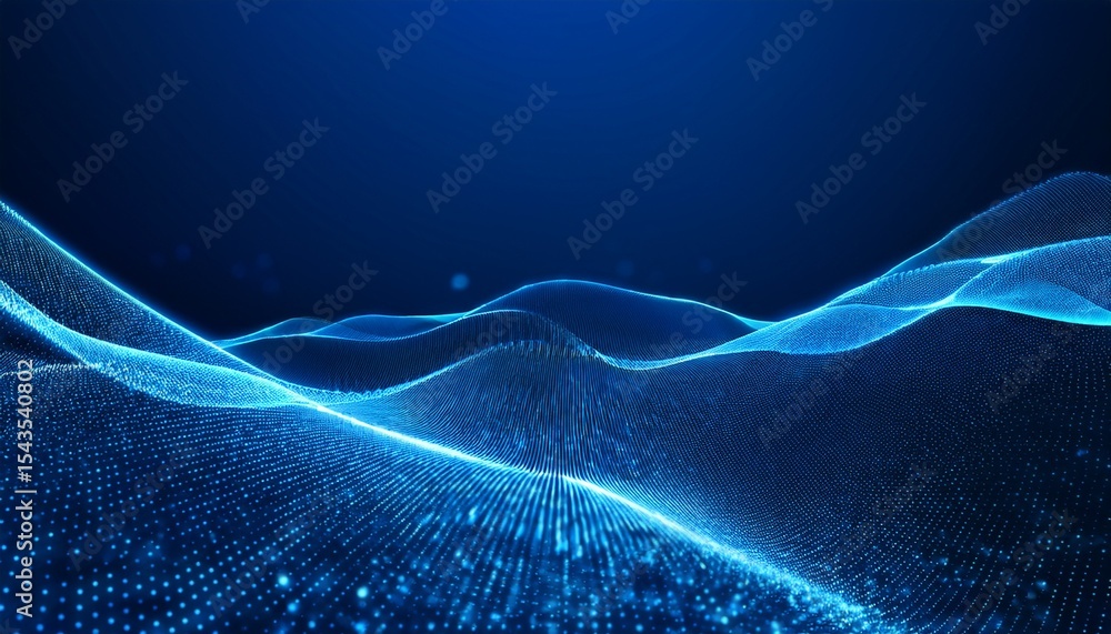 Poster abstract blue particle wave digital flow background