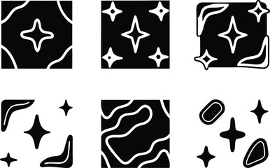 Abstract Starburst and Fluid Shape Pattern Set – Black and White Vector Backgrounds