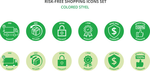 RISK-FREE SHOPPING ICONS SET Vector Illustration