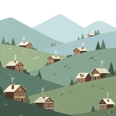 Peaceful Mountain Village with Wooden Houses
