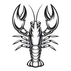 Intricate Lobster Illustration: Detailed Black and White Vector Graphic with Strong Claws, Perfect for Nautical Themes and Seafood Designs.           