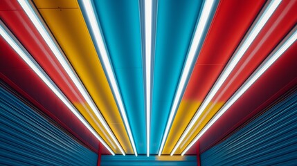 Fototapeta premium Vertical stripes bold colors photographed from a high perspective to enhance structure Lighting is evenly distributed to preserve the stripes' clear lines and sharp edges