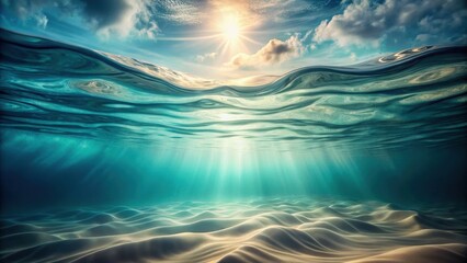 Sunlit Ocean Depths An Underwater Scene of Serene Sandy Seabed and Sparkling Surface