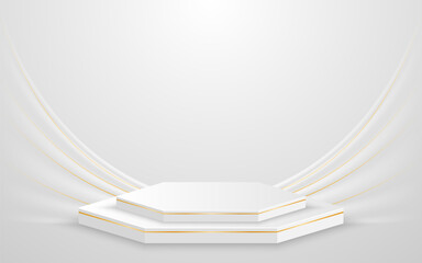 White podium with elegant gold lines for the best awards or product display. stage or podium. vector illustration	