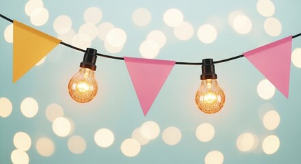 Party string lights with pastel triangle bunting