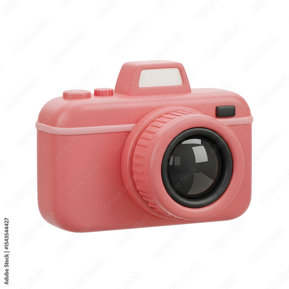 Poster pink 3d render of a vintage camera on transparent background capturing a sense of nostalgia and a pl