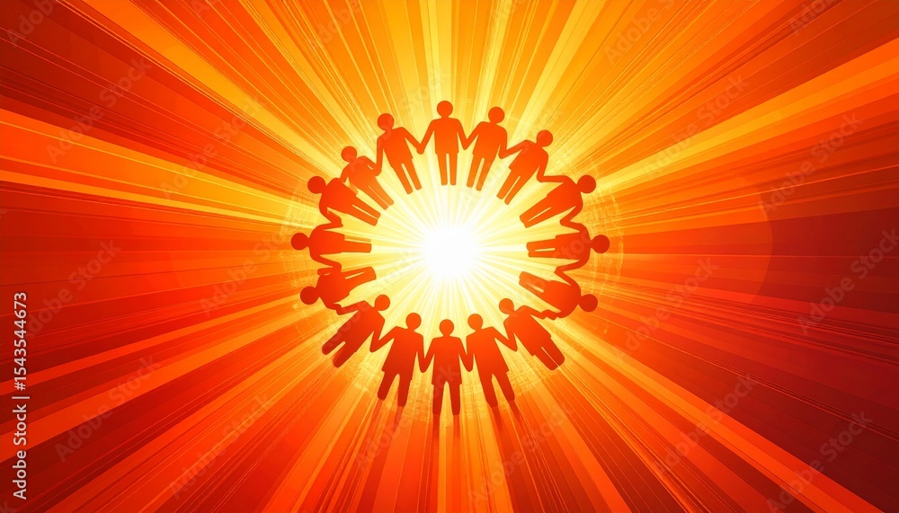 Poster abstract teamwork and collaboration concept with overlapping silhouettes, circular motion patterns, 