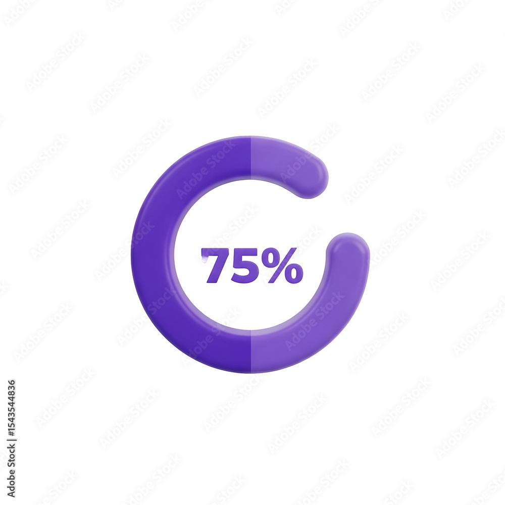 Aufkleber floating semi-circle graphic with the number 75% indicating data completion percentage against a tra