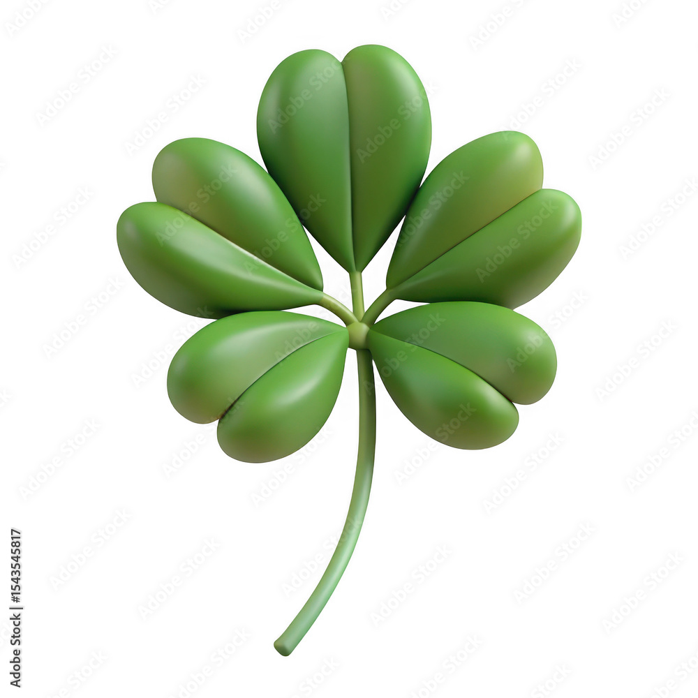 Poster five leaf clover 3d render isolated on transparent background