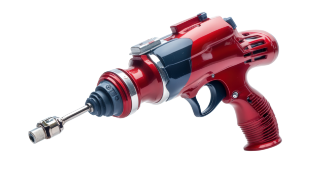 Pneumatic paint sprayer with digital flow control Transparent background, PNG file