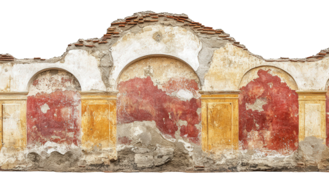 Pompeii fresco wall segment Transparent background, PNG file