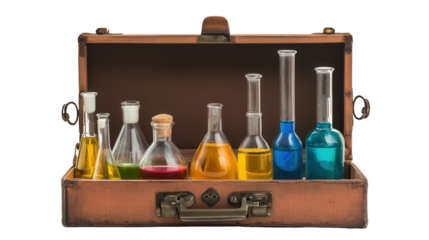 Portable chemistry lab box set Transparent background, PNG file