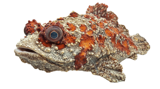 Painted frogfish with lumpy texture, Transparent background, PNG file