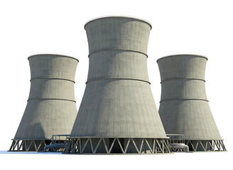 Fototapeta premium Three cooling towers nuclear power plant isolated on transparent background