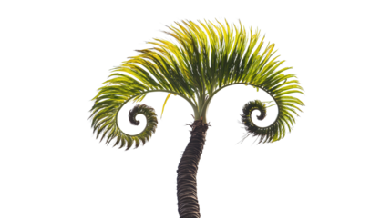 Palm tree with spiral fronds, Transparent background, PNG file