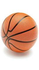 Fototapeta premium Isolated Basketball CloseUp Orange Ball with Black Seams, Textured Surface, and White Background