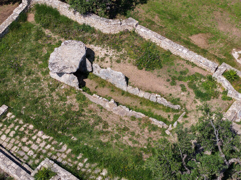 Drone view at Dolmen della Chianca near Bisceglie on Apulia, Italy